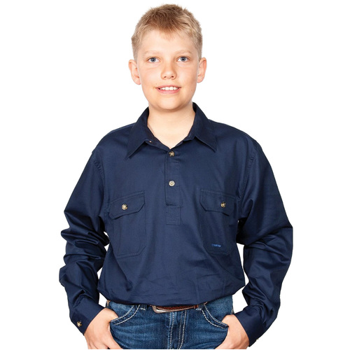 Just Country Boys Lachlan Half Button Work Shirt (30303) Navy XL/14-16