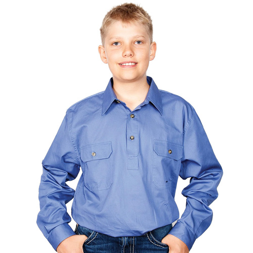 Just Country Boys Lachlan Half Button Work Shirt (30303) Blue XL/14-16