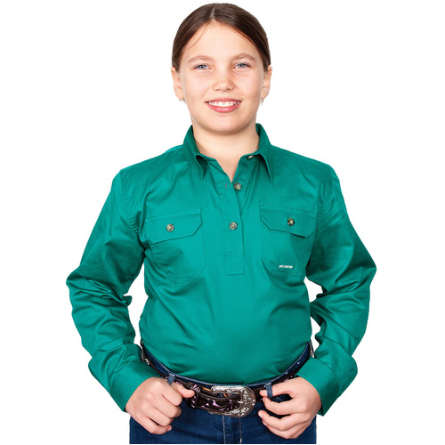 Just Country Girls Kenzie Half Button Work Shirt (60606) Dark Green XL/14-16