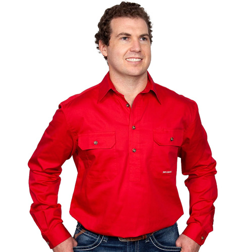 Just Country Mens Cameron Half Button Work Shirt (10101) Chilli S