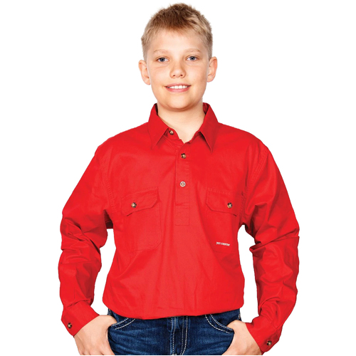Just Country Boys Lachlan Half Button Work Shirt (30303) Chilli XL/14-16