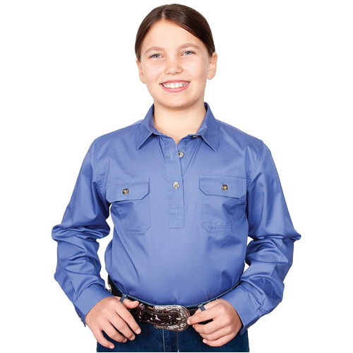 Just Country Girls Kenzie Half Button Work Shirt (60606) Blue XL/14-16