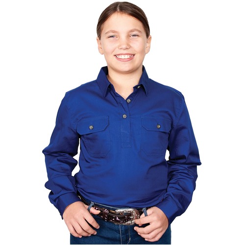 Just Country Girls Kenzie Half Button Work Shirt (60606) Cobalt XL/14-16