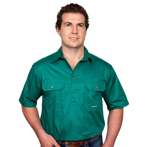 Just Country Mens Adam S/S Half Button Work Shirt (10104) Dark Green S
