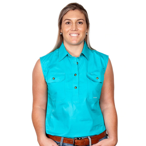 Just Country Womens Kerry Sleeveless Half Button Work Shirt (50503) Turquoise 3XL/20