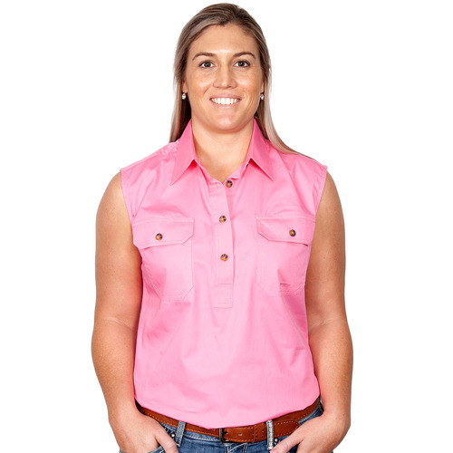 Just Country Womens Kerry Sleeveless Half Button Work Shirt (50503) Rose 3XL/20