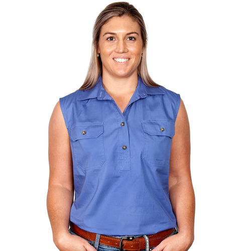 Just Country Womens Kerry Sleeveless Half Button Work Shirt (50503) Blue 3XL/20