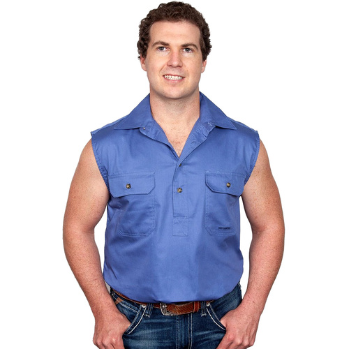 Just Country Mens Jack Sleeveless Half Button Work Shirt (10103) Blue S