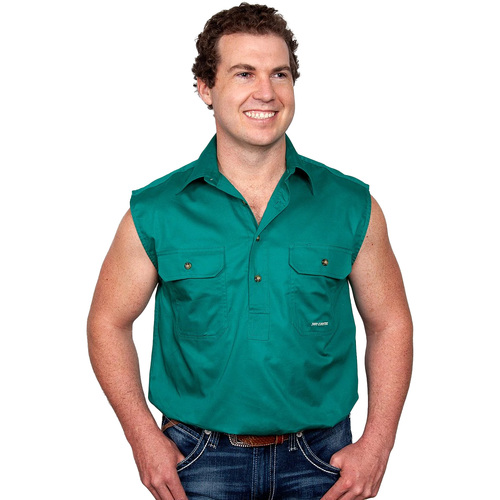 Just Country Mens Jack Sleeveless Half Button Work Shirt (10103) Dark Green 4XL