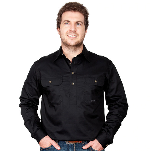Just Country Mens Cameron Half Button Work Shirt (10101) Black S