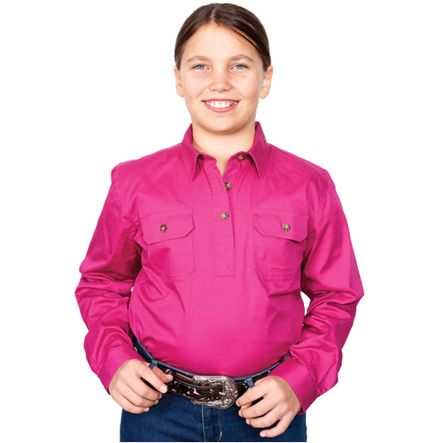 Just Country Girls Kenzie Half Button Work Shirt (60606) Magenta XL/14-16