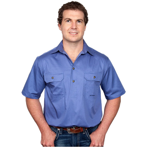 Just Country Mens Adam S/S Half Button Work Shirt (10104) Blue S