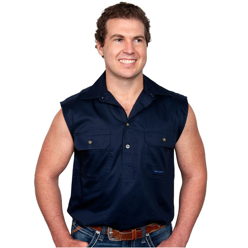 Just Country Mens Jack sleeveless Half Button Work Shirt (10103) Navy S