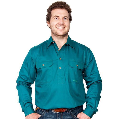 Just Country Mens Cameron Half Button Work Shirt (10101) Forest Green S