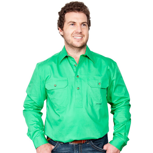 Just Country Mens Cameron Half Button Work Shirt (10101) Ivy Green 4XL