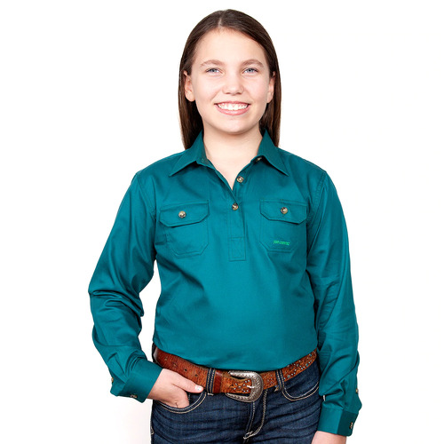 Just Country Girls Kenzie Half Button Work Shirt (60606) Forest Green XS/4-5