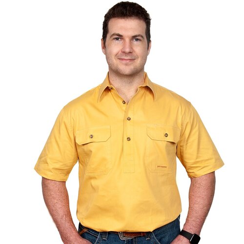 Just Country Mens Adam S/S Half Button Work Shirt (10104) Mustard S