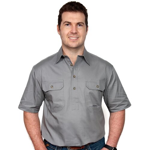 Just Country Mens Adam S/S Half Button Work Shirt (10104) Steel Grey S