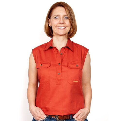 Just Country Womens Kerry Sleeveless Half Button Work Shirt (50503) Rust XS/8
