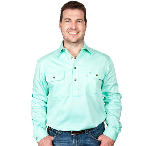 Just Country Mens Cameron Half Button Work Shirt (10101) Spearmint 3XL