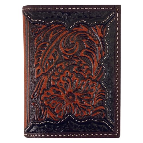 Roper Tri Fold Tooled Leather Wallet (8153100) Dark Brown