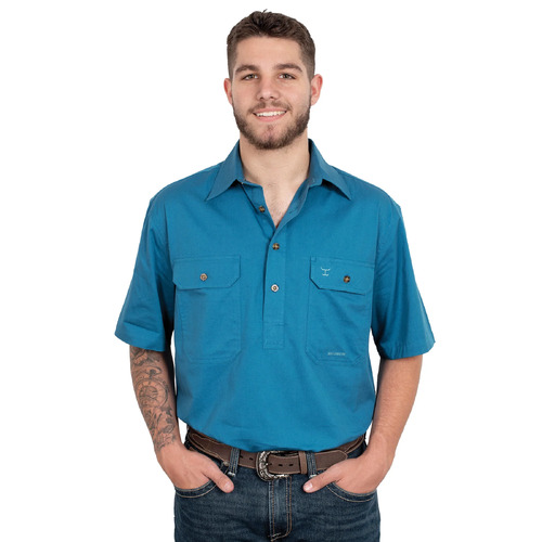 Just Country Mens Adam S/S Half Button Work Shirt (10104SAP) Sapphire S