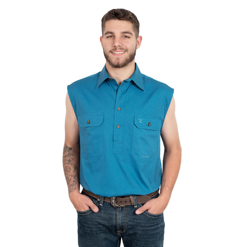 Just Country Mens Jack Sleeveless Half Button Work Shirt (10103SAP) Sapphire S