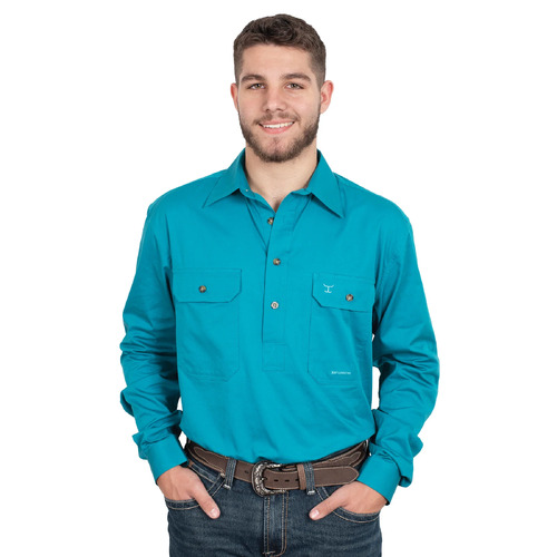 Just Country Mens Cameron Half Button Work Shirt (10101OCE) Ocean S