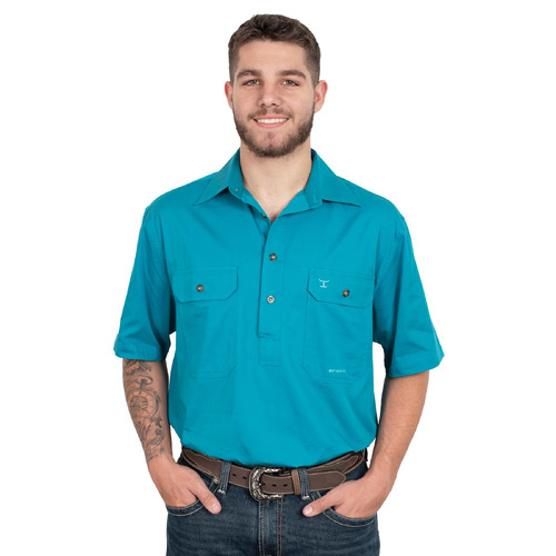 Just Country Mens Adam S/S Half Button Work Shirt (10104OCE) Ocean S