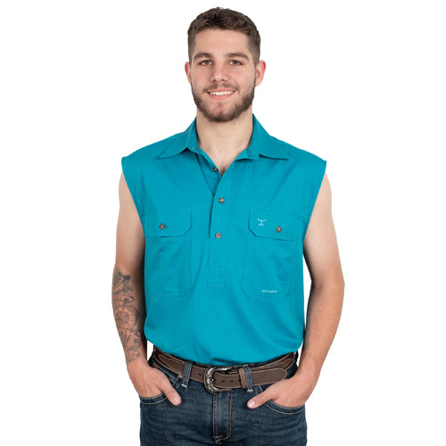 Just Country Mens Jack Sleeveless Half Button Work Shirt (10103OCE) Ocean S