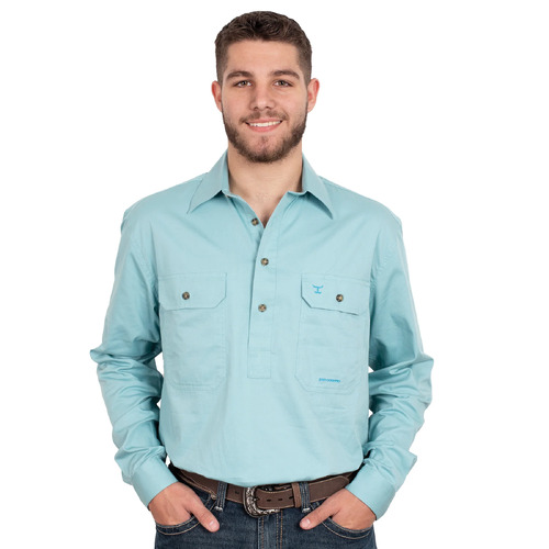 Just Country Mens Cameron Half Button Work Shirt (10101REE) Reef S