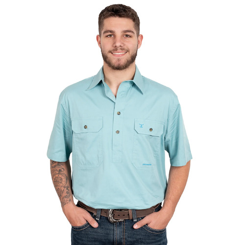 Just Country Mens Adam S/S Half Button Work Shirt (10104REE) Reef S