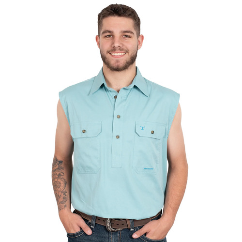 Just Country Mens Jack Sleeveless Half Button Work Shirt (10103REE) Reef S