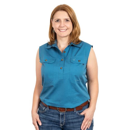 Just Country Womens Kerry Sleeveless Half Button Work Shirt (50503SAP) Sapphire XS/8