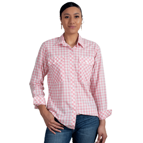 Just Country Womens Abbey Full Button Print Shirt (WWLS2404) Flamingo Pink Check 8