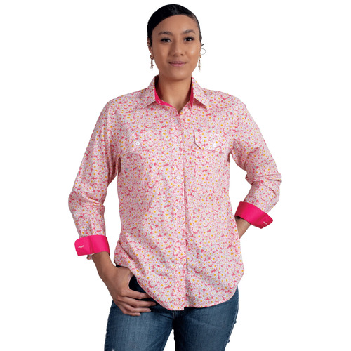 Just Country Womens Abbey Full Button Print Shirt (WWLS2405) Hot Pink Daisies 8