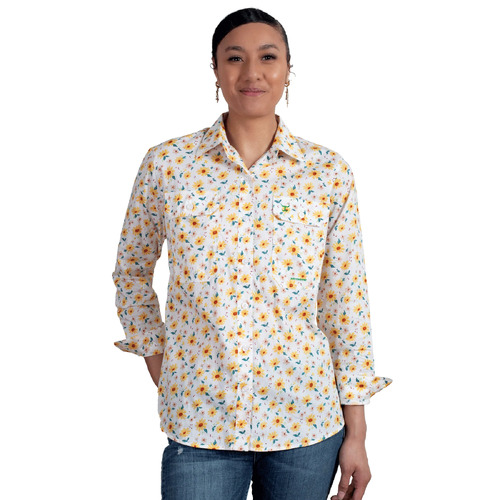 Just Country Womens Abbey Full Button Print Shirt (WWLS2412) White Marigold 12