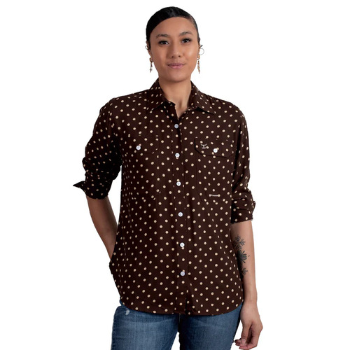 Just Country Womens Abbey Full Button Print Shirt (WWLS2423) Chocolate Spots 8