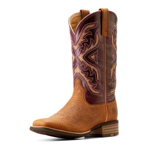 Ariat Womens San Angelo Venttek 360 Boots (10051023) Tooled Toasted Almond/Aged Merlot 7B