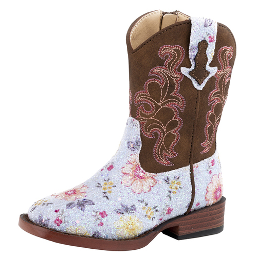 Roper Toddlers Glitter Floral Boots (17901435) Blue Glitter Floral/Brown 5