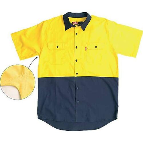 Jonsson Mens Air Hi Vis Vented S/S Work Shirt (G1024) Yellow/Navy M [GD]