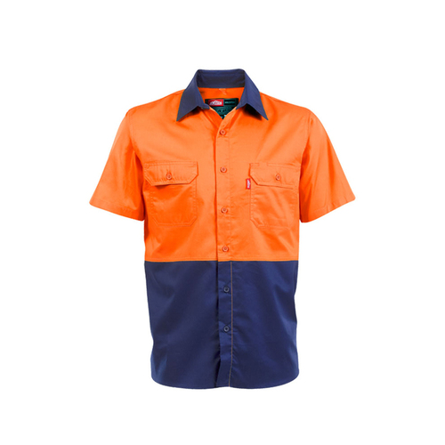 Jonsson Mens Air Hi Vis Vented S/S Work Shirt (G1024) Orange/Navy M [GD]