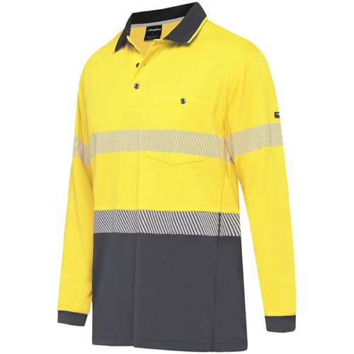KingGee Hi Vis Workcool Hyperfreeze Spliced Taped L/S Polo (K54225) Yellow/Navy S