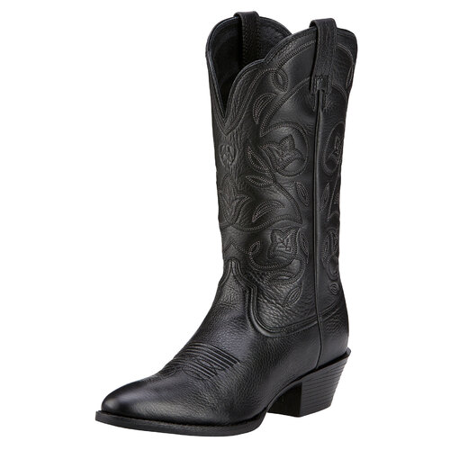 Ariat Womens Heritage Western R-Toe Boots (10001037) Black Deertan