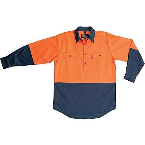Jonsson Mens Hi Vis Closed Front L/S Shirt (G1028) Orange [SD]
