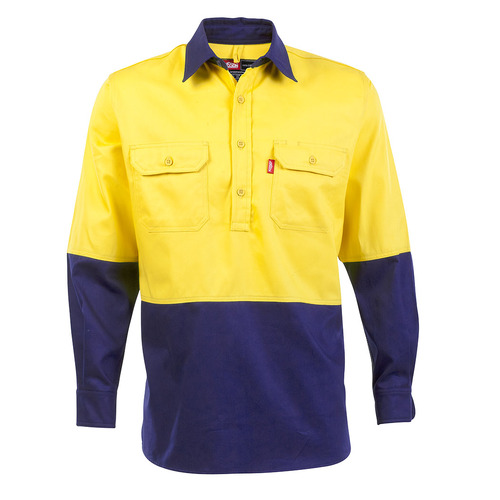 Jonsson Mens Hi Vis Closed Front L/S Shirt (G1028) Yellow [SD]