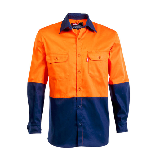 Jonsson Mens Air Hi Vis  L/S Work Shirt (G1025) Orange/Navy