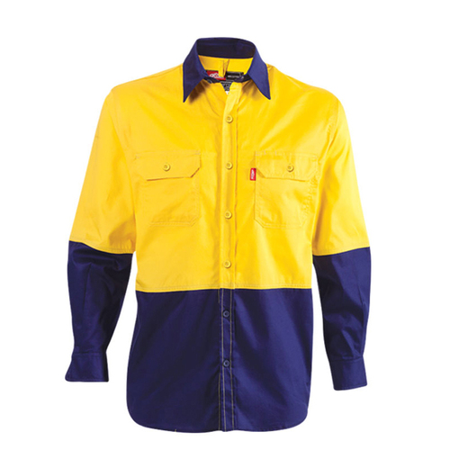 Jonsson Mens Air Hi Vis  L/S Work Shirt (G1025) Yellow/Navy [SD]
