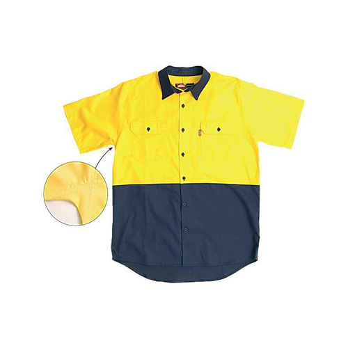 Jonsson Mens Air Hi Vis Vented S/S Work Shirt (G1024) Yellow/Navy [GD]