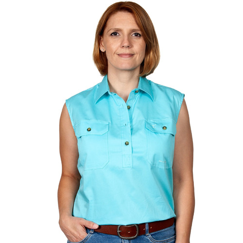 Just Country Womens Kerry Sleeveless Half Button Work Shirt (50503) Duck Egg Blue